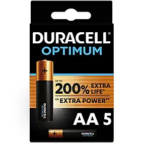 Pile alcaline AA (LR6) Duracell Optimum, lot de 5