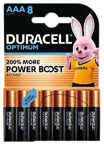 Piles alcaline AAA LR3 Duracell Optimum - lot de 8