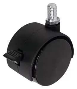 Roulette jumelée pivotante PP noir avec frein - Ø 5 cm - 30 kg