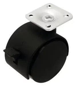 Roulette jumelée pivotante PP noir avec frein - H. 6,55 x Ø 5 cm - 30 kg