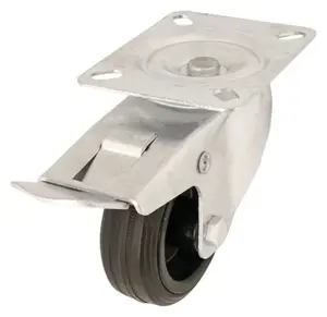 Roulette pivotante PVC gris avec frein - Ø 8 cm - 70 kg