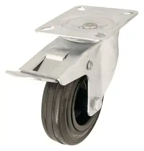 Roulette pivotante PVC noir avec frein - Ø 10 cm - 75 kg
