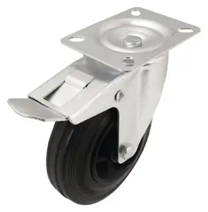 Roulette pivotante PVC noir avec frein - Ø 12,5 cm - 100 kg