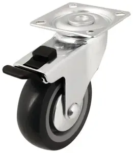 Roulette pivotante PU gris avec frein - H. 9,85 x Ø 7,5 cm - 55 kg