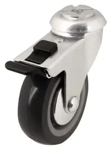 Roulette pivotante PU gris avec frein - H. 10 x Ø 7,5 cm - 55 kg