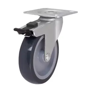 Roulette pivotante PU gris avec frein - Ø 10 cm - 70 kg