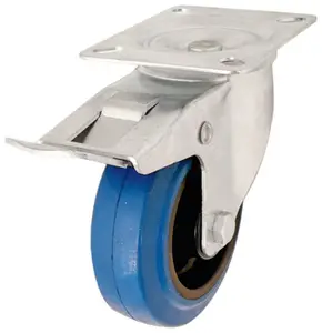 Roulette pivotante caoutchouc bleu avec frein - Ø 10 cm - 100 kg