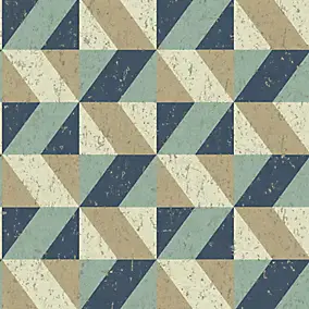 Papier peint architecture intissé triangles liège bleu