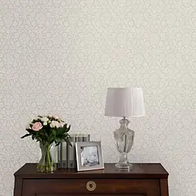 Papier peint intissé Annecy imprimé damassé gris L.1000 x l.52cm Laura Ashley