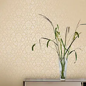 Papier peint intissé Annecy imprimé dammasé fleurs beige L.1000 x l.52cm Laura Ashley