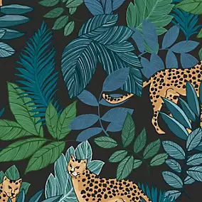 Papier peint intissé Cheetin night jungle bleu L.1000 x l.52cm Envy