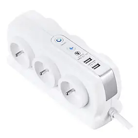 Multiprise 6 prises parafoudre USB 2m blanc