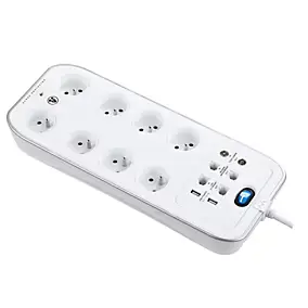 Multiprise 8 prises parafoudre USB 2m blanc