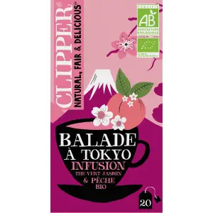 CLIPPER Infusion bio balade à Tokyo thé vert jasmin et pêche 20 sachets 40g