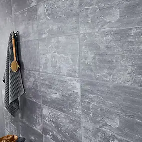 Carrelage mural décoratif effet pierre anthracite L.61,5 x l.30,8 cm x ép.8 mm, Shaded Slate