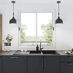 Fenêtre 2 vantaux coulissante double vitrage GoodHome en aluminium blanc l.123 x H.77 cm