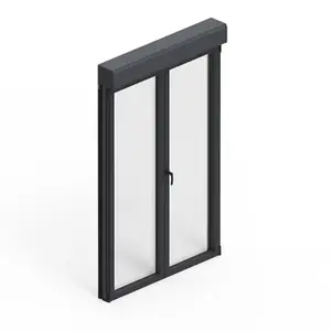 Porte-fenêtre aluminium gris 2 vantaux + volet roulant H.215 x l.120 cm