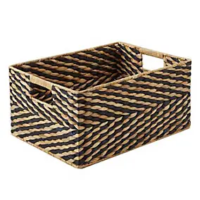 Panier de rangement en fibre naturelle Bhilai coloris noir et beige