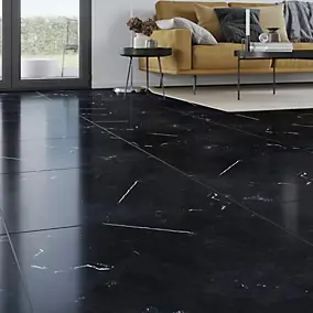 Carrelage intérieur sol et mur effet marbre noir brillant L.60 x l.60 cm x ép.9 mm, Ultimate Marble