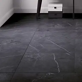 Carrelage sol et mur intérieur effet marbre noir mat L.60 x l.60 cm x ép.9 mm, Ultimate Marble