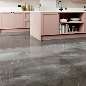 Carrelage intérieur sol et mur gris foncé effet marbre brillant L.60 x l.60 cm x ép.9 mm, Ultimate Marble