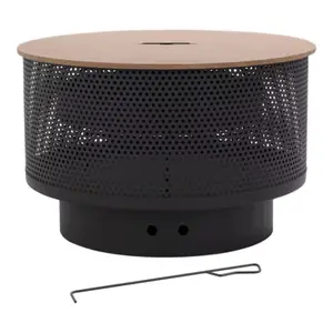 Brasero 3 en 1 rond avec gril, foyer/barbecue/table basse, noir en acier