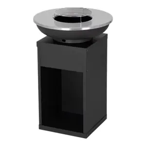 Braséro acier noir plaque cuisson grille 6 personnes diamètre 58,5 cm H. 92 cm
