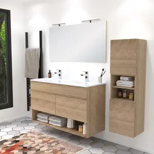 Ensemble meuble + double vasque + miroir simple L. 120 cm "Alba" imitation bois