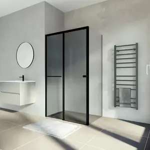 Porte de douche coulissante 120 cm noir mat verre fumé