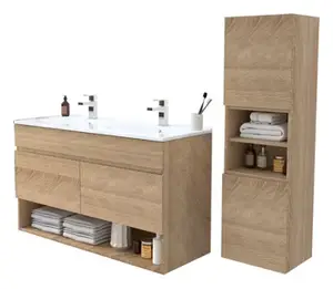 Ensemble meuble suspendu + double vasque + miroir + appliques Led - 120 cm "Alba"