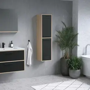 Colonne CUT bois noire laquée avec 2 portes et étagères réglables - l30 x h120 x p30 cm