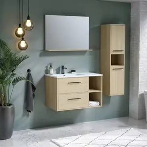 Colonne de salle de bain finition bois clair mélaminé ARTY - L.30 x H.120 x P.30cm