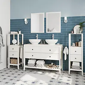 Meuble sous vasque à poser l.120 x H.80 x P.45 cm, blanc mat, 4 tiroirs, GoodHome Perma