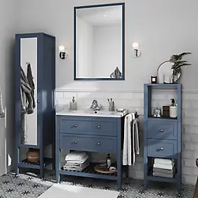 Meuble sous vasque à poser l.80 x H.80 x P.45 cm, bleu mat, 2 tiroirs, GoodHome Perma