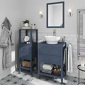 Colonne de salle de bains à poser 2 tiroirs et 2 niches bleu mat L.40 x H.120 x P.36 cm, GoodHome Perma
