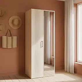 Armoire penderie effet chêne portes battantes miroir et effet chêne GoodHome Atomia H. 187,5 x L. 75 x P. 60 cm