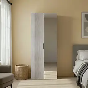 Armoire penderie effet chêne grisé portes battantes miroir et effet chêne grisé GoodHome Atomia H. 187,5 x L. 75 x P. 60 cm
