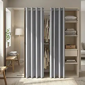 Dressing avec rideau et porte miroir effet chêne GoodHome Atomia H. 187,5 x L. 200 x P. 45 cm