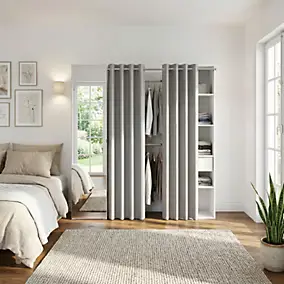 Dressing avec rideau et porte miroir blanc GoodHome Atomia H. 187,5 x L. 200 x P. 45 cm