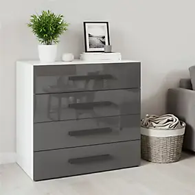 Commode blanche et anthracite brillant 4 tiroirs GoodHome Atomia H. 75 x L. 75 x P. 47 cm