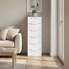 Commode blanche 6 tiroirs GoodHome Atomia H. 112,5 x L. 37,5 x P. 45 cm