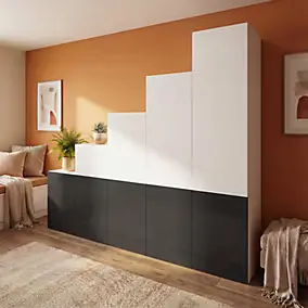 Ensemble d’armoires portes blanches et anthracite GoodHome Atomia H. 225 x L. 250 x P. 60 cm