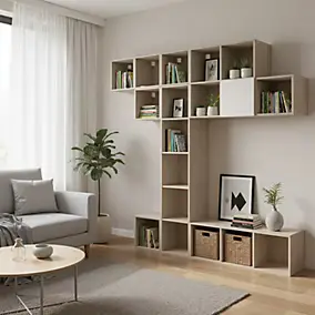 Composition de rangement mural effet chêne GoodHome Atomia H. 225 x L. 225 x P. 37 cm