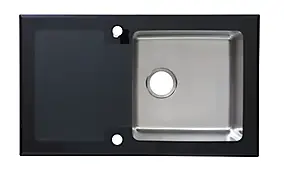 Évier à encastrer en inox et verre trempé noir 1 bac avec égouttoir, L.86 x P.51 cm, Cooke & Lewis Christianna