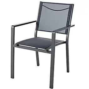 Fauteuil de jardin GoodHome Batz en aluminium et polyester - Coloris noir ébène - Hauteur 86 cm