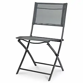 Chaise de jardin pliante GoodHome Saba en polyester et acier - Coloris gris - Hauteur 84,5 cm