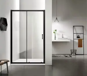 Porte de douche coulissante noire l. 120 cm en verre transparent