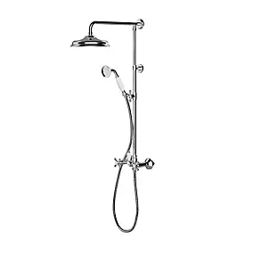 Colonne de douche avec mélangeur mécanique + douchette + flexible + barre réglable, chrome, GoodHome Etel