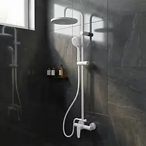 Colonne de douche mécanique blanche avec douchette et pomme de tête, GoodHome Cavally