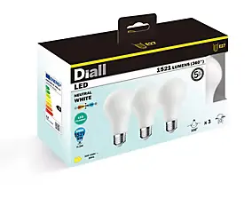 Lot 3 ampoules LED à filament dépolie GLS E27 1521lm 10.5W = 100W Ø7cm IPX4 Diall blanc neutre